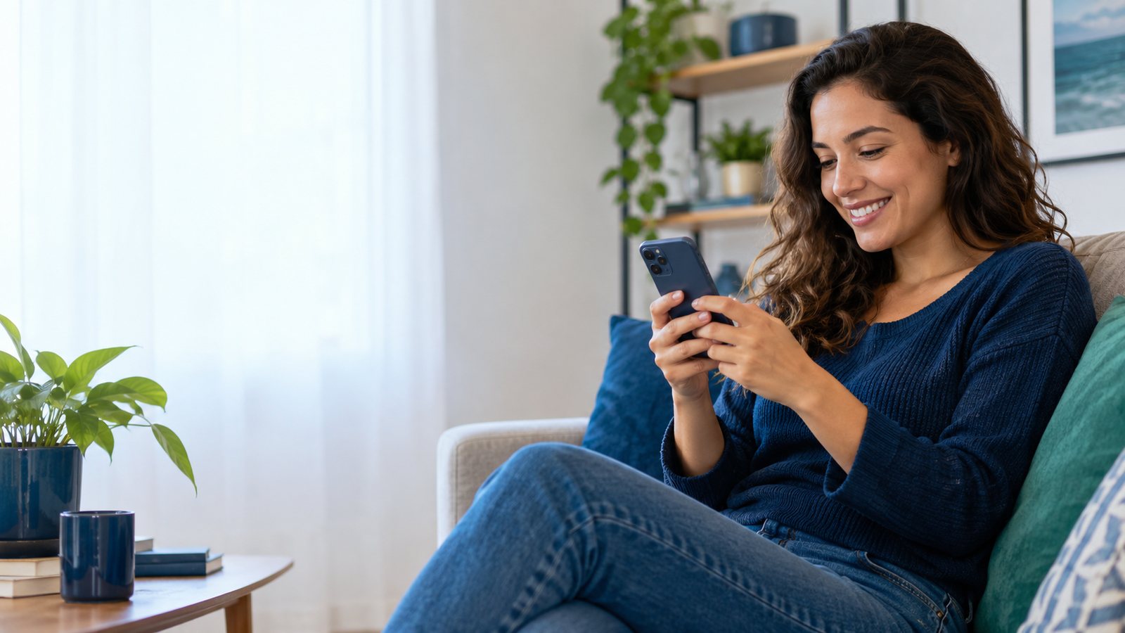Paciente em casa respondendo pelo celular a mensagem de confirmação da consulta